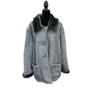 Dennis Basso 3X Women’s Light Blue Genuine Leather Coat Faux Fur Lined Jacket